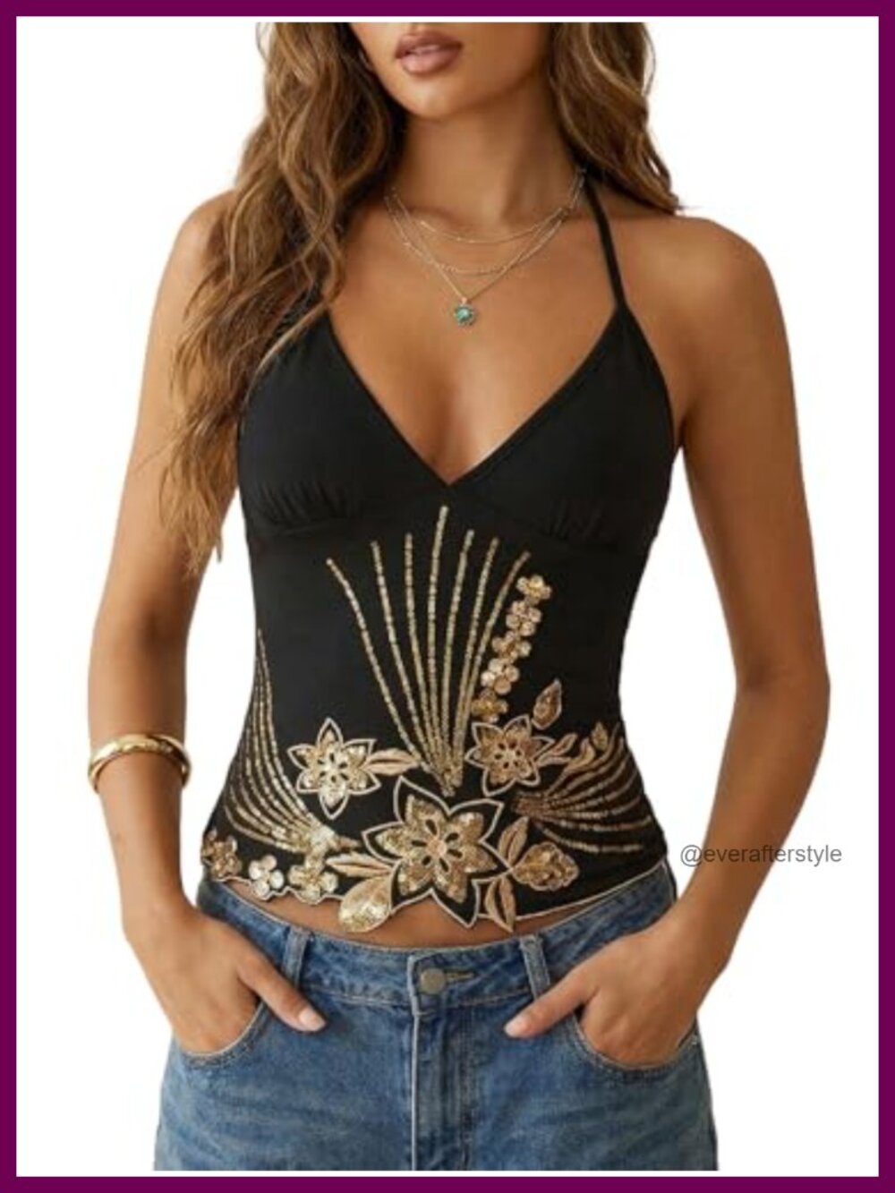 Sequin Halter Top Y2k Sleeveless Tie Back Crop Cami